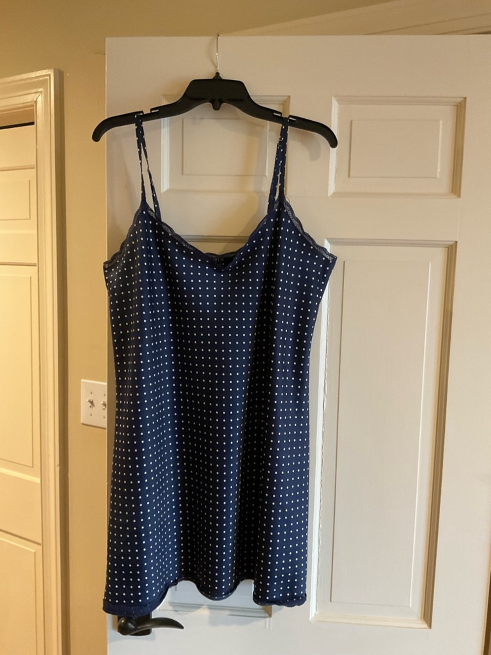 Ralph Lauren Navy Blue Polka Dot Chemise Nightgown Sleepwear L